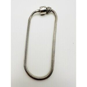 S925 Sterling Silver European Charms Beads Snake Chain Bracelet 7.5”